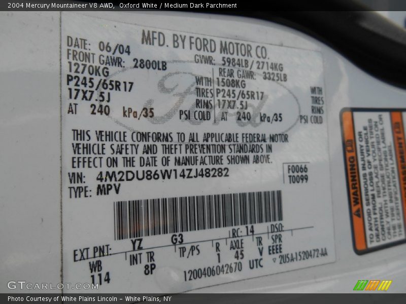 Oxford White / Medium Dark Parchment 2004 Mercury Mountaineer V8 AWD