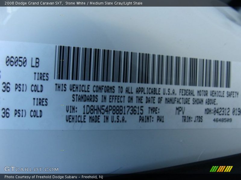 Stone White / Medium Slate Gray/Light Shale 2008 Dodge Grand Caravan SXT