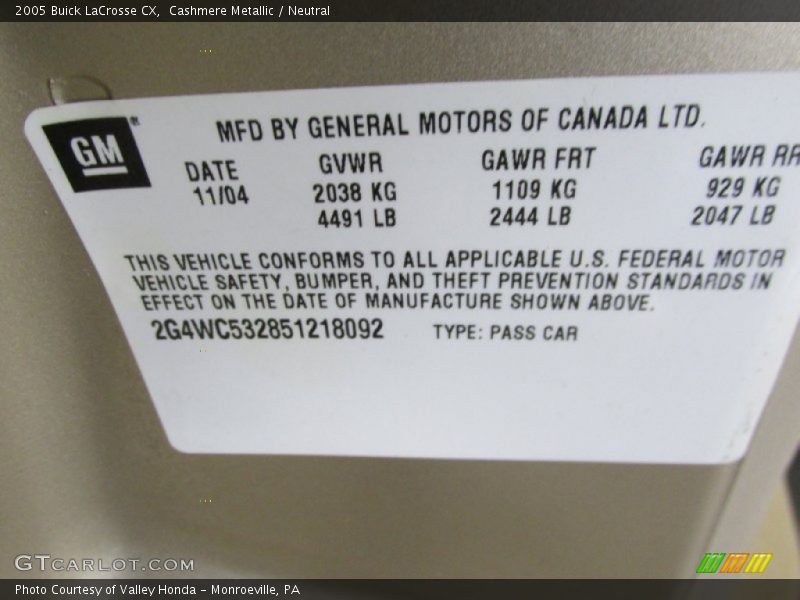 Cashmere Metallic / Neutral 2005 Buick LaCrosse CX