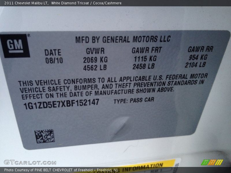 White Diamond Tricoat / Cocoa/Cashmere 2011 Chevrolet Malibu LT