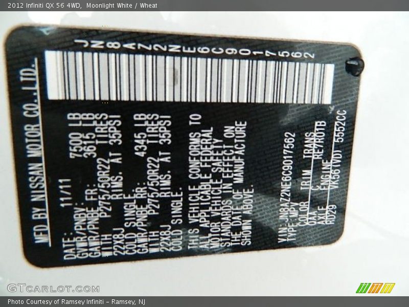 Moonlight White / Wheat 2012 Infiniti QX 56 4WD