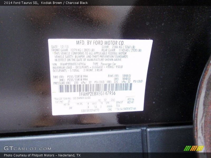 Kodiak Brown / Charcoal Black 2014 Ford Taurus SEL