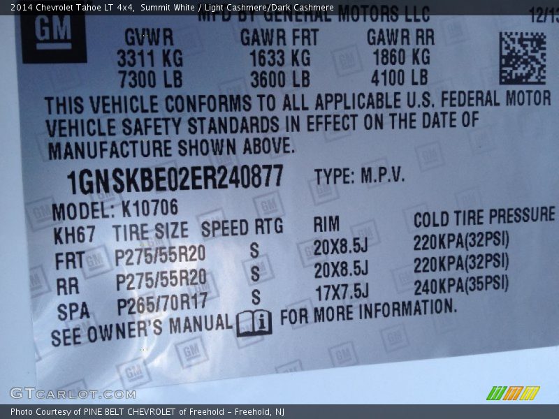 Summit White / Light Cashmere/Dark Cashmere 2014 Chevrolet Tahoe LT 4x4