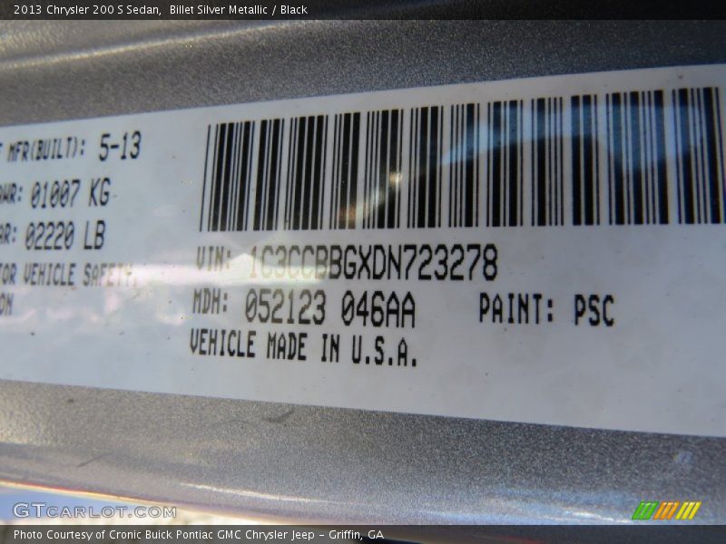Billet Silver Metallic / Black 2013 Chrysler 200 S Sedan