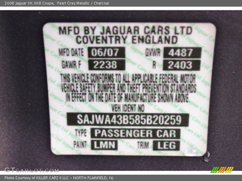 Pearl Grey Metallic / Charcoal 2008 Jaguar XK XK8 Coupe
