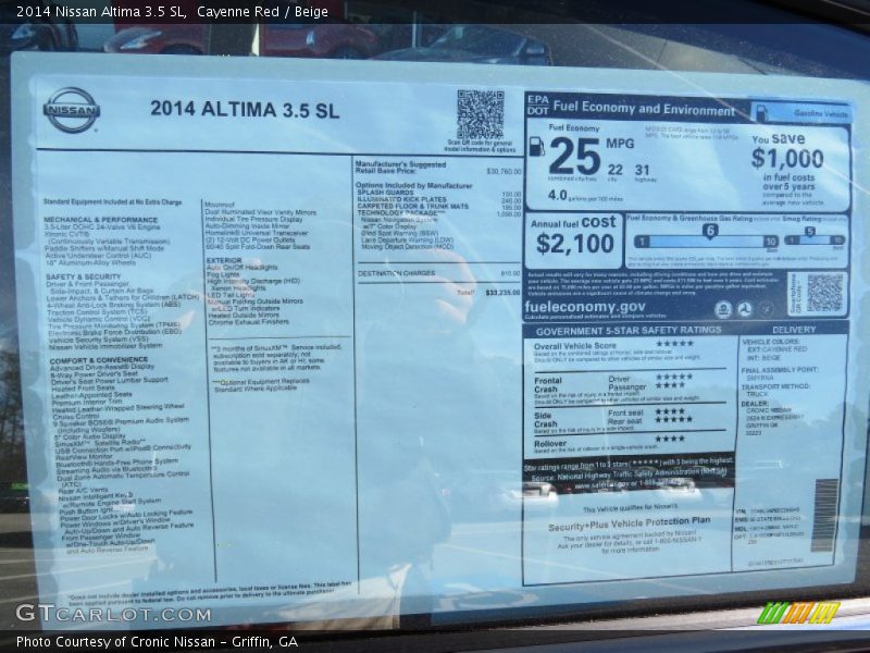  2014 Altima 3.5 SL Window Sticker