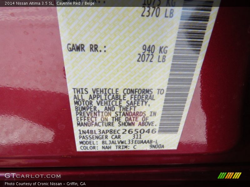 2014 Altima 3.5 SL Cayenne Red Color Code NAH
