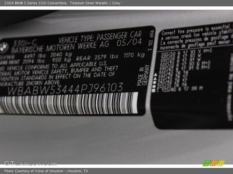 Titanium Silver Metallic / Grey 2004 BMW 3 Series 330i Convertible