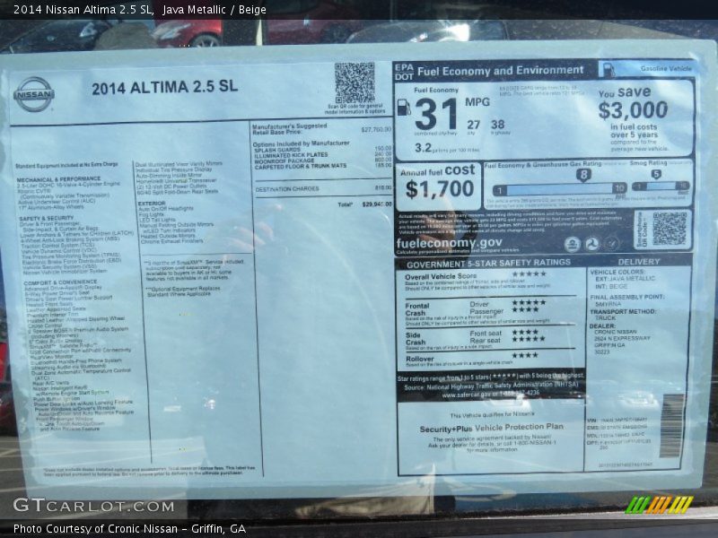 Java Metallic / Beige 2014 Nissan Altima 2.5 SL
