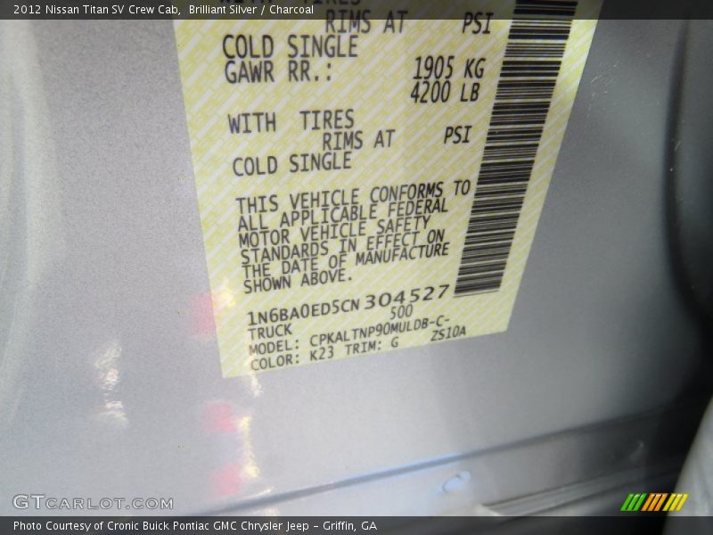 Brilliant Silver / Charcoal 2012 Nissan Titan SV Crew Cab
