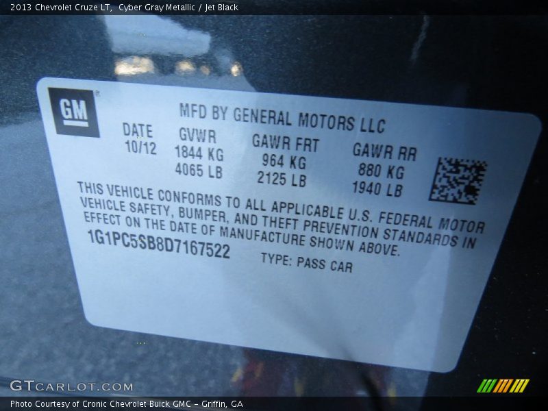 Cyber Gray Metallic / Jet Black 2013 Chevrolet Cruze LT
