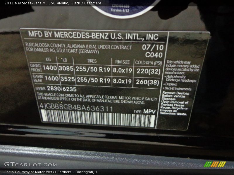 Black / Cashmere 2011 Mercedes-Benz ML 350 4Matic