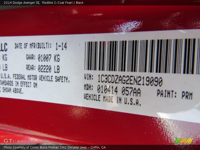 Redline 2-Coat Pearl / Black 2014 Dodge Avenger SE