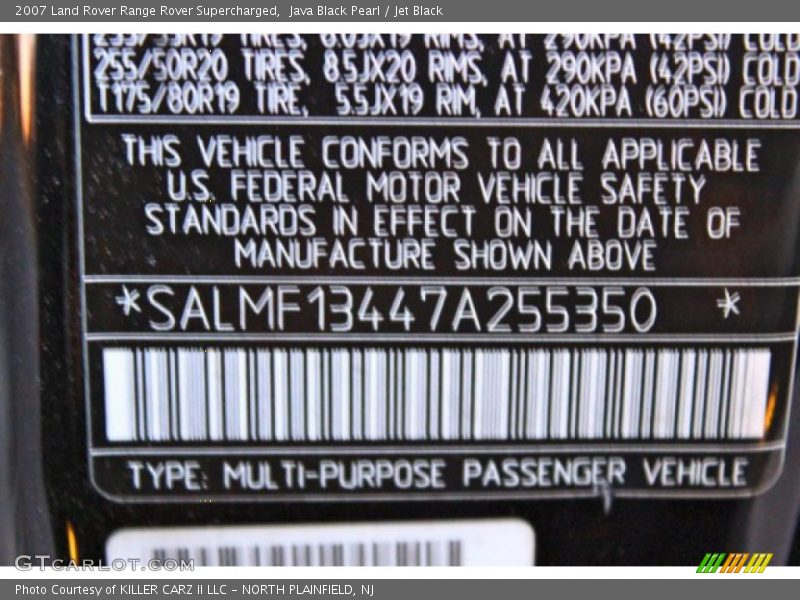 Java Black Pearl / Jet Black 2007 Land Rover Range Rover Supercharged