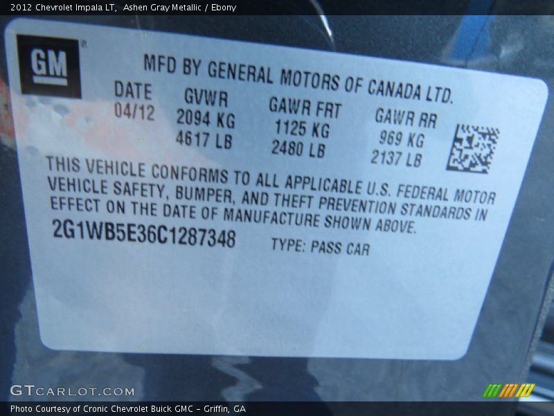Ashen Gray Metallic / Ebony 2012 Chevrolet Impala LT