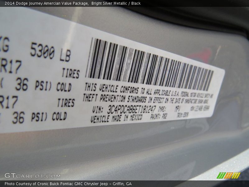Bright Silver Metallic / Black 2014 Dodge Journey Amercian Value Package