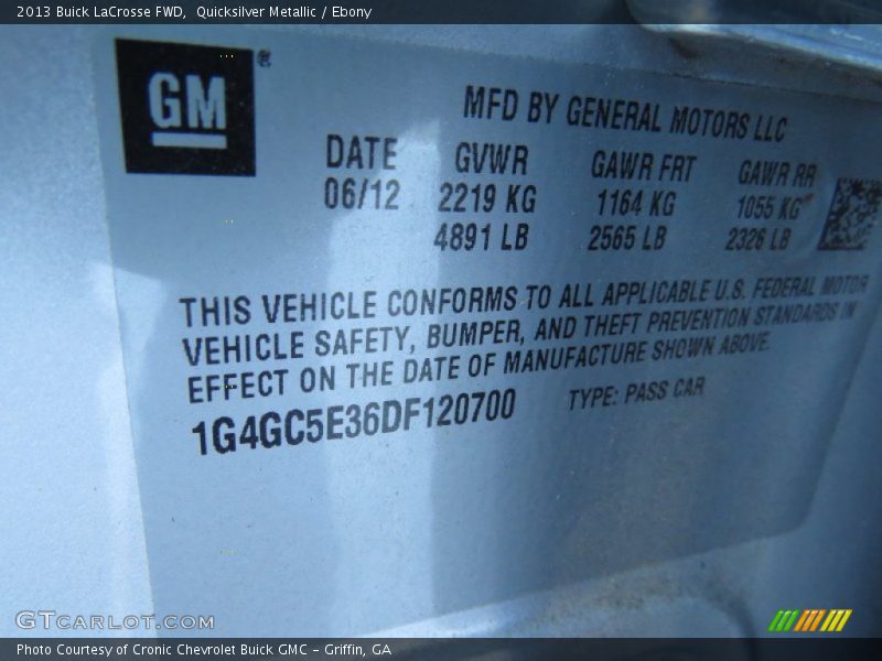 Quicksilver Metallic / Ebony 2013 Buick LaCrosse FWD