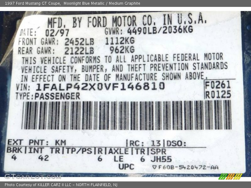 1997 Mustang GT Coupe Moonlight Blue Metallic Color Code KM