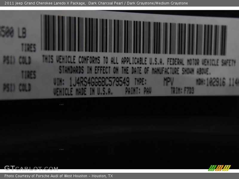 Dark Charcoal Pearl / Dark Graystone/Medium Graystone 2011 Jeep Grand Cherokee Laredo X Package