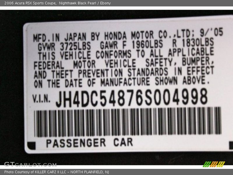 Nighthawk Black Pearl / Ebony 2006 Acura RSX Sports Coupe
