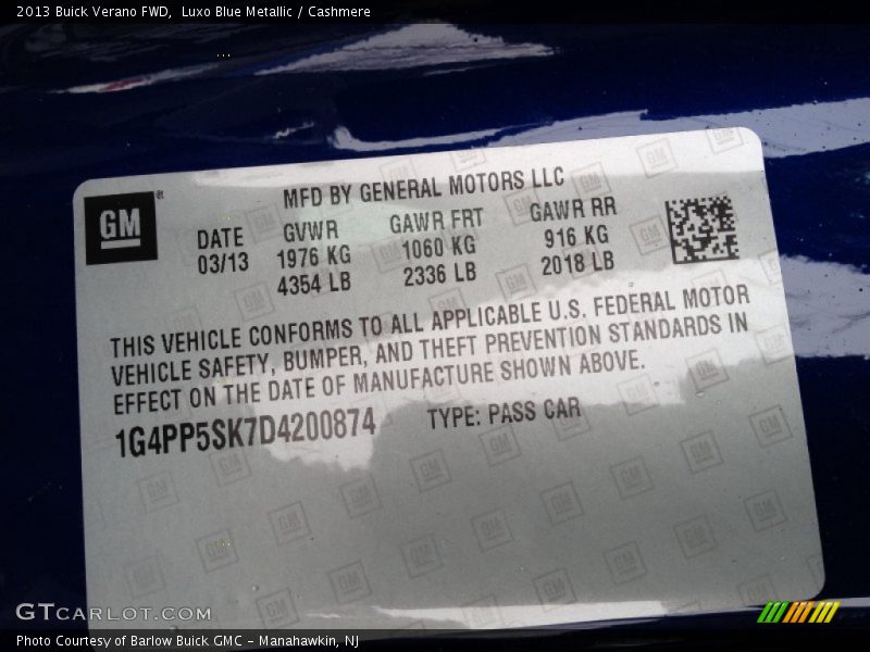 Luxo Blue Metallic / Cashmere 2013 Buick Verano FWD