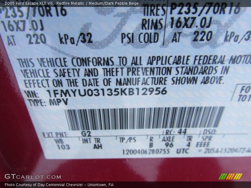 Redfire Metallic / Medium/Dark Pebble Beige 2005 Ford Escape XLT V6