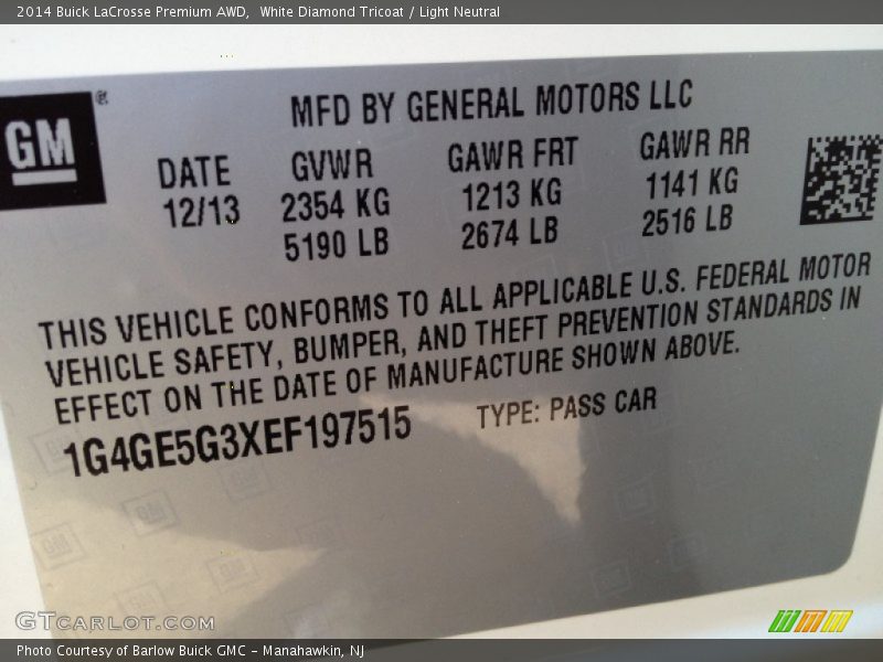 White Diamond Tricoat / Light Neutral 2014 Buick LaCrosse Premium AWD