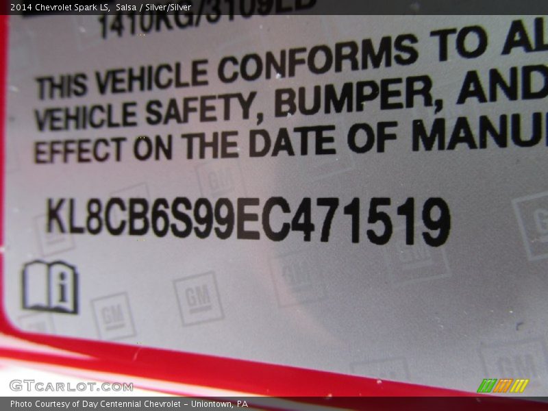 Salsa / Silver/Silver 2014 Chevrolet Spark LS