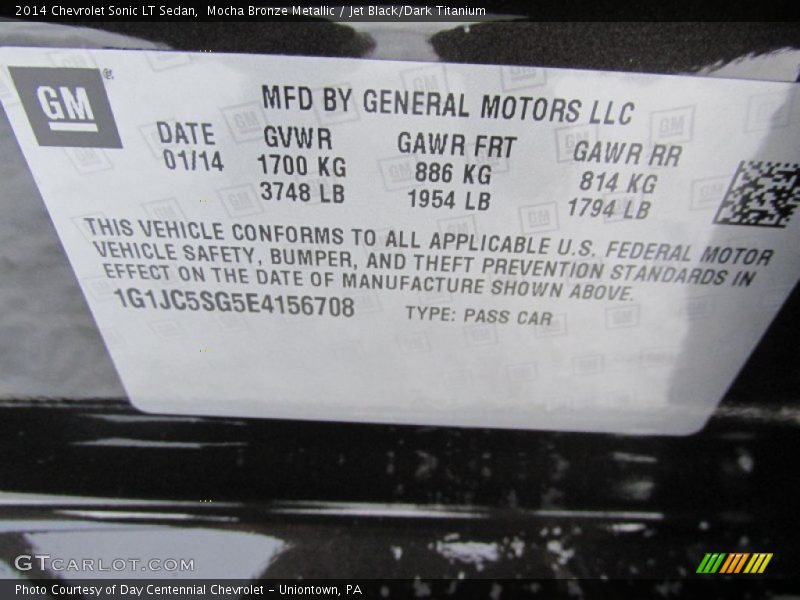 Mocha Bronze Metallic / Jet Black/Dark Titanium 2014 Chevrolet Sonic LT Sedan