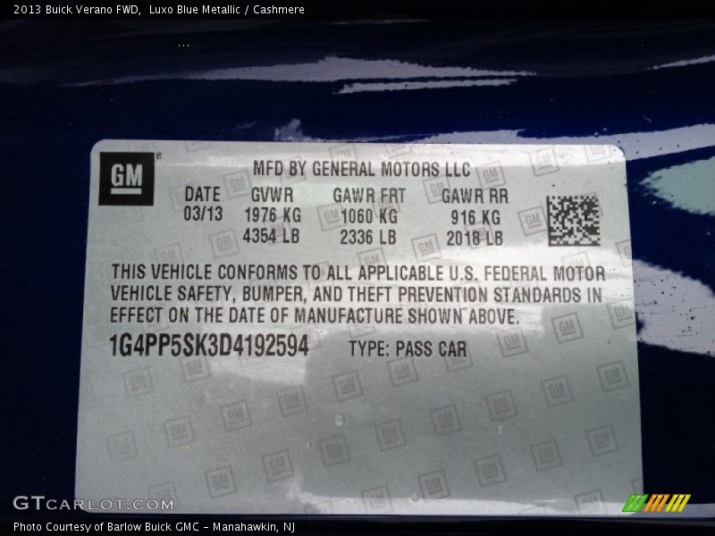 Luxo Blue Metallic / Cashmere 2013 Buick Verano FWD
