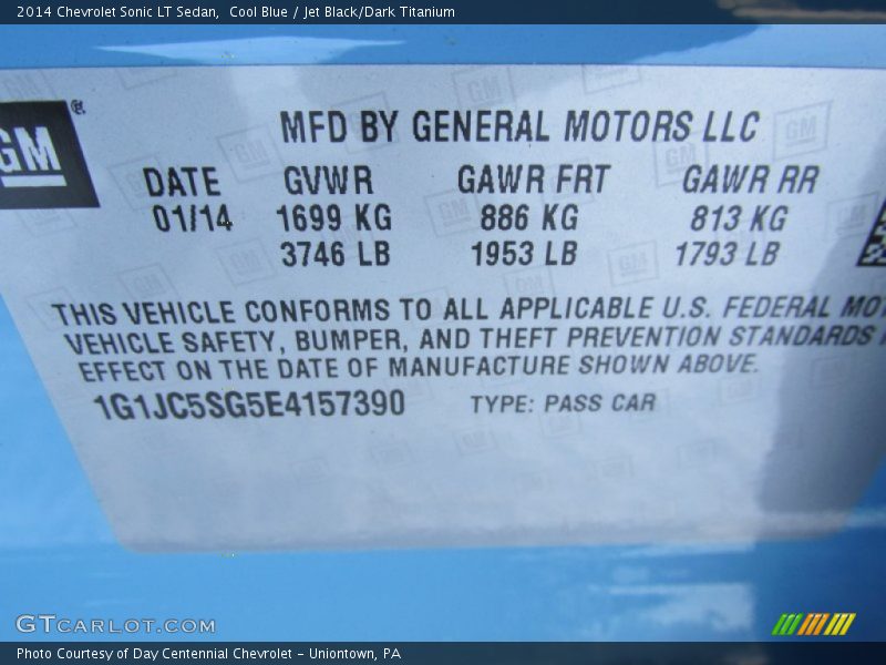 Cool Blue / Jet Black/Dark Titanium 2014 Chevrolet Sonic LT Sedan