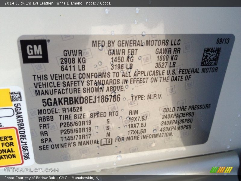 White Diamond Tricoat / Cocoa 2014 Buick Enclave Leather