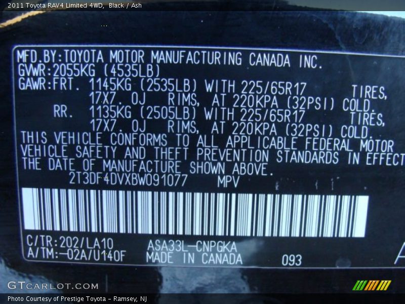 Black / Ash 2011 Toyota RAV4 Limited 4WD