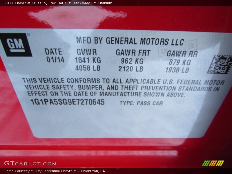 Red Hot / Jet Black/Medium Titanium 2014 Chevrolet Cruze LS