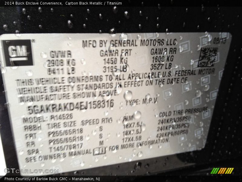 Carbon Black Metallic / Titanium 2014 Buick Enclave Convenience