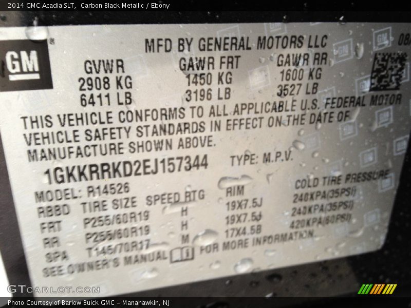 Carbon Black Metallic / Ebony 2014 GMC Acadia SLT