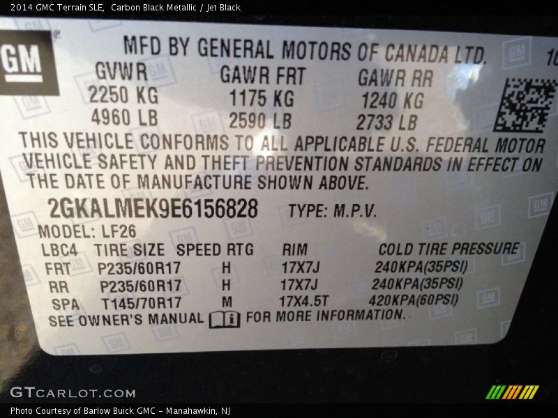 Carbon Black Metallic / Jet Black 2014 GMC Terrain SLE