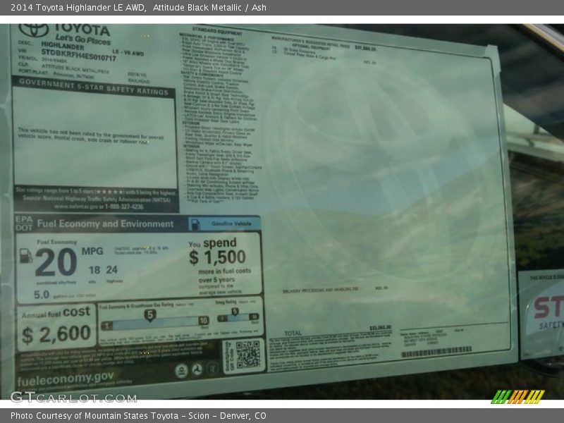 Attitude Black Metallic / Ash 2014 Toyota Highlander LE AWD