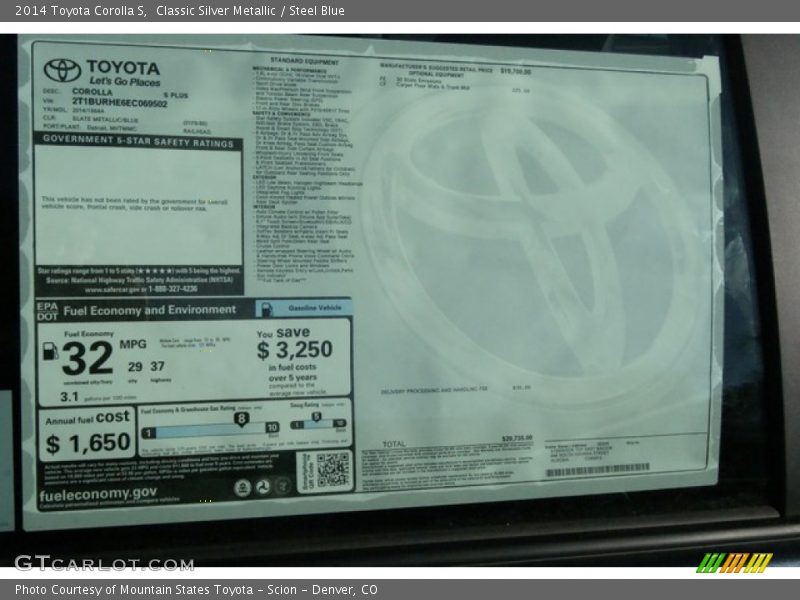 Classic Silver Metallic / Steel Blue 2014 Toyota Corolla S