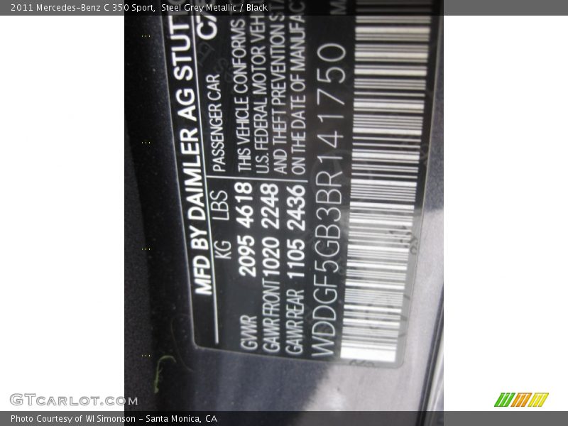 Steel Grey Metallic / Black 2011 Mercedes-Benz C 350 Sport