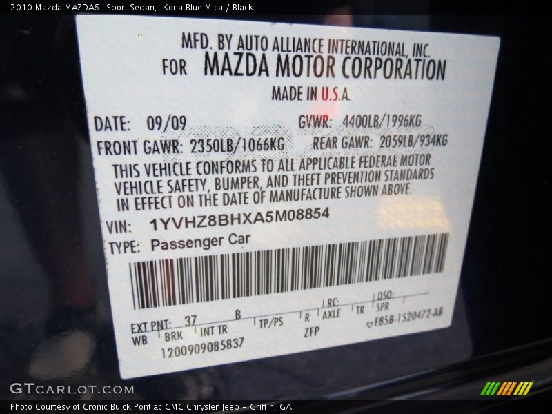Kona Blue Mica / Black 2010 Mazda MAZDA6 i Sport Sedan