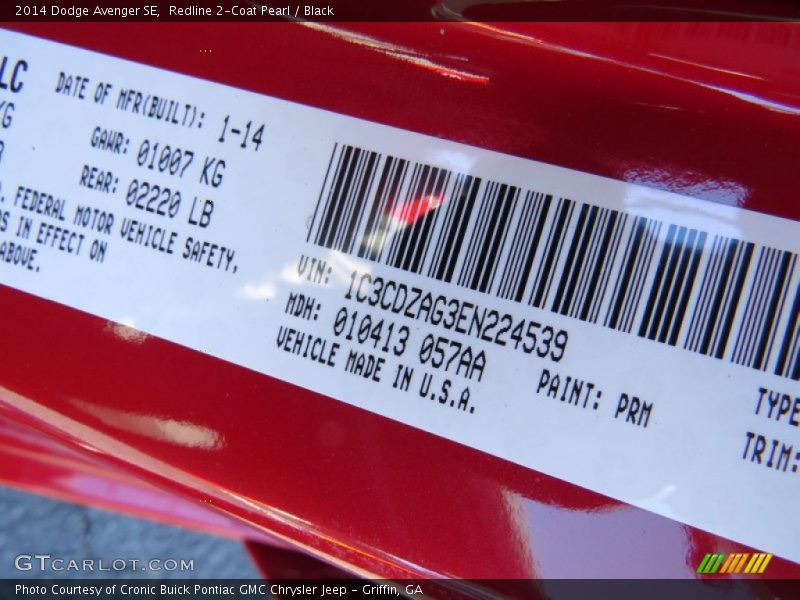 Redline 2-Coat Pearl / Black 2014 Dodge Avenger SE