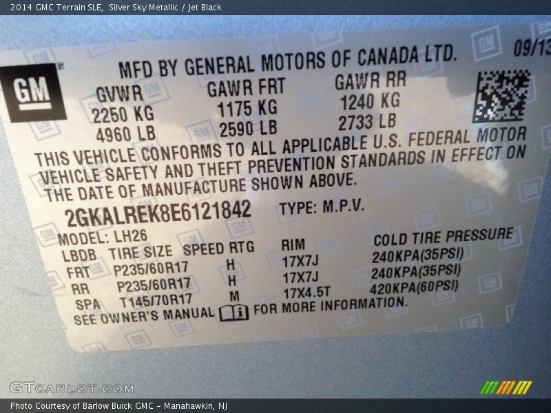 Silver Sky Metallic / Jet Black 2014 GMC Terrain SLE