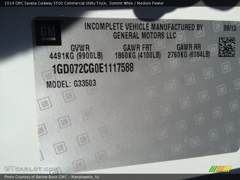 Summit White / Medium Pewter 2014 GMC Savana Cutaway 3500 Commercial Utility Truck