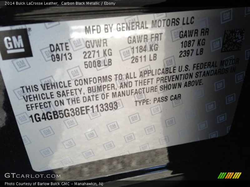 Carbon Black Metallic / Ebony 2014 Buick LaCrosse Leather