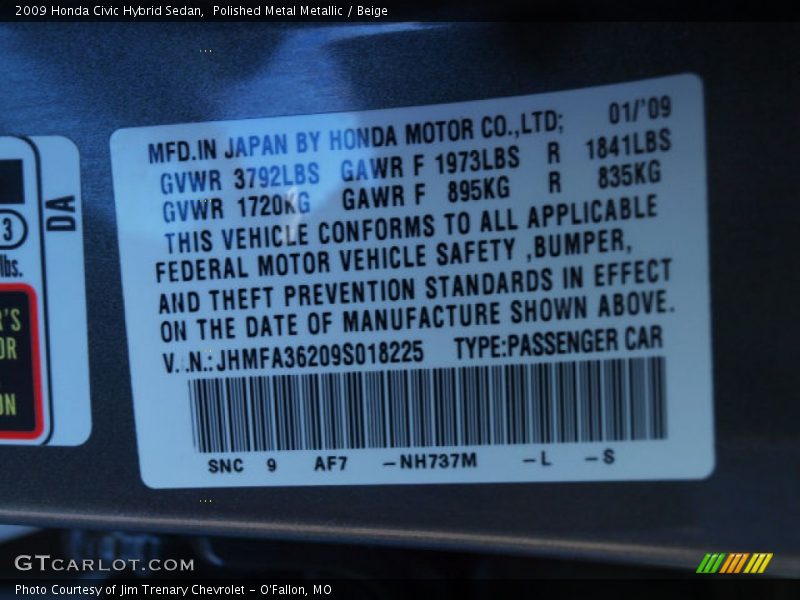 Polished Metal Metallic / Beige 2009 Honda Civic Hybrid Sedan