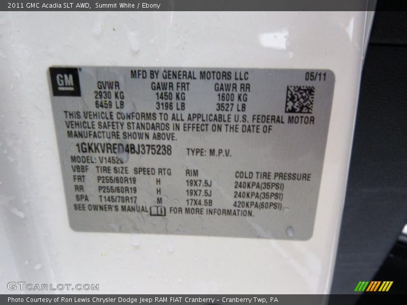 Summit White / Ebony 2011 GMC Acadia SLT AWD