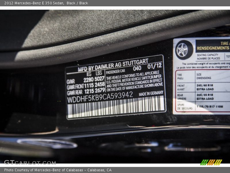 Black / Black 2012 Mercedes-Benz E 350 Sedan