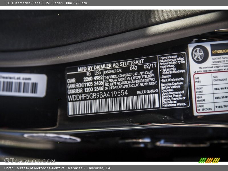 Black / Black 2011 Mercedes-Benz E 350 Sedan