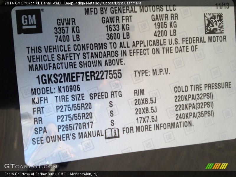 Deep Indigo Metallic / Cocoa/Light Cashmere 2014 GMC Yukon XL Denali AWD